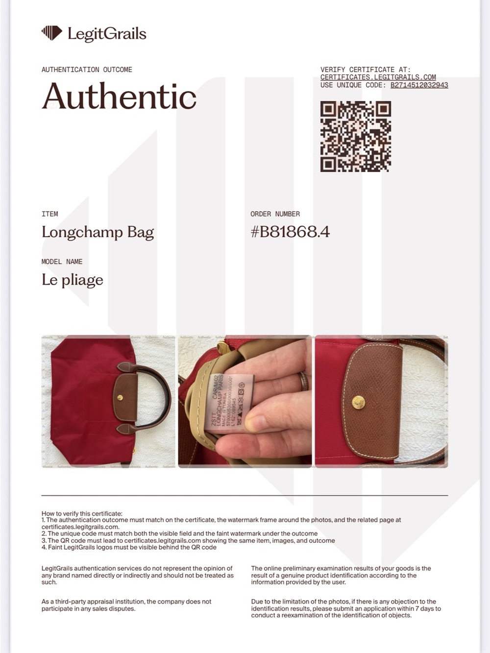 Authentic Longchamp Women's Red and Burgundy Bag - Picture 9 of 11
